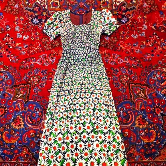 Vintage 70s Daisy Maxi Prairie Peasant Dress - Picture 3 of 6